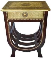 Monika Art Handcrafted Brass U Shape Table for Living Room/Wooden Brass Bedside Solid Wood Side Table