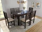 Moonwooden Dining Table Set with Chair for Home Living Room Furniture Solid Wood 6 Seater Dining Set