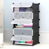 MT ZHJL 5 Door 5 Shelf Portable Clothes & Shoes Rack Organizer Storage Cabinet Stand PP Collapsible Wardrobe