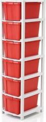 My International Red Color 6 Layer Storage Drawer Organizer Plastic Free Standing Chest of Drawers