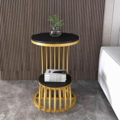 New Smart Wood Mart Modern Round Side Table for Living Room Bedroom Iron Frame for Home Decor Metal End Table