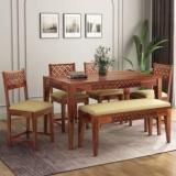 Nidhiwood Solid Sheesham Wood 6 Seater Dining Table | Dining Table with 4 Chairs 1 Bench Solid Wood 6 Seater Dining Set