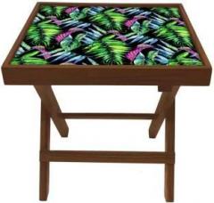 Nutcase Purple and Green Tropical Leaf Solid Wood Side Table