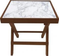 Nutcase White Marble Solid Wood Side Table