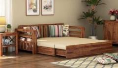 Panditwoodenart queen bed sheesham wood wooden queen size sofa cum bed for bedroom queen cot Solid Wood Queen Bed