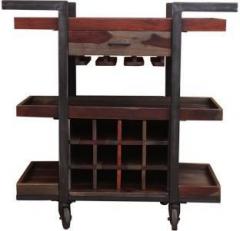 Peachtree Guymon Walnut Finish Bar Cart Solid Wood Bar Cabinet