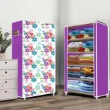 Poowerest 5 Shelf Mini Flower Print PVC Collapsible Wardrobe