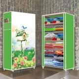 Poowerest 6 Layer House Tree Green Printed PVC Collapsible Wardrobe