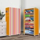 Poowerest 6 Layer Orange Strip Printed PVC Collapsible Wardrobe