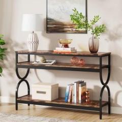 Priti 3 Tier Console Table, 55 inch Sofa Table with Open Storage Shelves, Narrow Long Engineered Wood Console Table