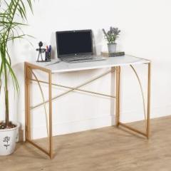 Priti Folding No Assembly Modern Workstation Study Table with Metal Frame Stone Console Table