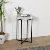 Priti Modern Marble Finish Side Table Round Accent Table With X Base Stone End Table