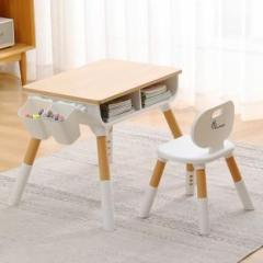 R For Rabbit Little Genius Woodland Table and Chair Set, Height Adjustable with Storage Solid Wood Study Table