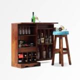 Rf Royal Finish Nivora Wih Bar Stool, Lock System, 12 Month Warranty, Natural Colour Solid Wood Bar Cabinet