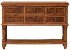 Royal Wood 6 Drawer Elephant Art Hand Made Solid Wood Console Table