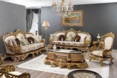 Royal Wood DYNA TURKISH STYLE LUXURY PREMIUM TEAKWOOD SOFA SET WITH PREMIUM SILK Fabric 3 + 2 + 1 Sofa Set