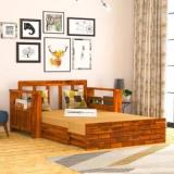 Saamenia Furnitures Solid Sheesham Wood Sofa Cum Bed Without Cushion For Living Room / Office. 2 Seater Double Solid Wood Pull Out Sofa Cum Bed