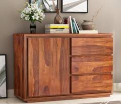 Sb Handicraft Solid Sheesham Wood Cabinet With 2 Shelves & 3 Drawers Storage For Living Room Solid Wood Free Standing Cabinet