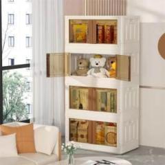 Seasons 4 UNITS PLASTIC FOLDABLE DOUBLE DOOR CUPBOARD FOR CLOTH STORAGE MODULAR CABINET PVC Collapsible Wardrobe