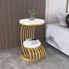 Shariq Wooden Accents Coffee Table Modern Bedside Cabinet Round Table MDF Top Frame Metal Corner Table