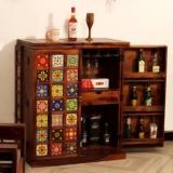 Sheesham Craft Tielac Double Door Wine Cabinet, 20 Glass & 50 Bottle Rack, Drawer Solid Wood Bar Cabinet