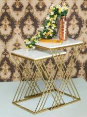 Shfamily Modern White & Gold Luxury Stone Narrow Console Table Rectangle Gold Finish Stone Side Table