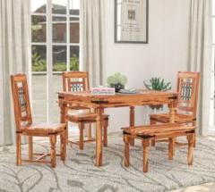 Shree Jeen Mata Enterprises Elegant Sheesham Wood Four Seater Dining Set With Attractive Chairs & Bench | Solid Wood 4 Seater Dining Set