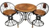 Smarts Collection Wood & Wrought Iron Decorative Mooda Chairs with Foldable Round Table Set of 3 Metal 2 Seater Dining Set