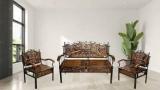 Smarts Collection Wood & Wrought Iron Sofa Set, 4 Seater For Living Room Leatherette 2 + 1 + 1 Sofa Set