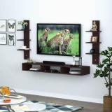 Snq TV Entertainment Unit with 2 Wall Shelves Engineered Wood Color Brown Engineered Wood TV Entertainment Unit