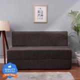 Solis Primus comfort for all 4X6 size for 2 Person Jute Fabric Washable Cover COFFEE 2 Seater Double Foam Fold Out Sofa Cum Bed