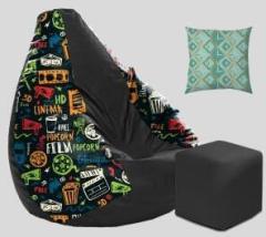 Spacex XXXL Digitally Printed Bean Bag with Footstool and Cushion All Filled with Beans Teardrop Bean Bag With Bean Filling