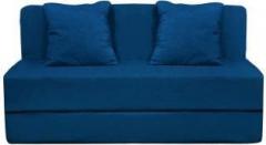 Style Crome Two Seater Sofa Cum Bed with Two Cushion Perfect for Guests Blue Single Sofa Bed