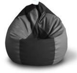 Style Homez XXL Premium Leatherette Classic Black Grey Color Teardrop Bean Bag With Bean Filling