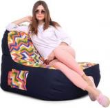 Style Homez XXL Urban Design Denim Canvas Geometric Printed Lounger Bean Bag With Bean Filling