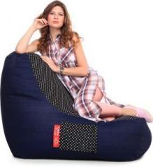 Style Homez XXL Urban Design Denim Canvas Polka Dots Printed Lounger Bean Bag With Bean Filling