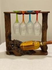 Taakshvik Mini Bar Wooden Compact Teak Wine & Glass Rack for Home Entertaining Engineered Wood Bar Cabinet