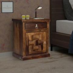 Tamannaartpalace Solid Wood Nivora Bedside Table with Storage in Walnut Finish, Pre Assembled Solid Wood Bedside Table