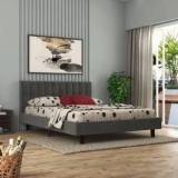 Taskwood Furniture Fabric King Size Bed Without Storage For Bed Room, Hotel. Engineered Wood King Bed