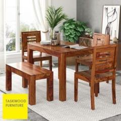 Taskwood Furniture Solid Sheesham Wood Four Seater Dining Set For Dining Room/ Hotel/ Kitchen | Solid Wood 4 Seater Dining Set