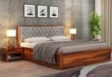 Taskwood Furniture Solid Sheesham Wood King Size Bed With Fabric Headboard For Bed Room, Hotel. Solid Wood King Box Bed