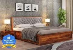 Taskwood Furniture Solid Sheesham Wood King Size Bed With Fabric Headboard For Bed Room, Hotel. Solid Wood King Box Bed