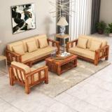 Taskwood Furniture Solid Sheesham Wood Wooden Six Seater Sofa Set For Living Room, Caf Fabric 3 + 2 + 1 Sofa Set