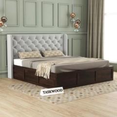 Taskwood Furniture Solid Wood King Size Bed With Fabric Headboard And Box Storage For Bedroom Solid Wood King Box Bed