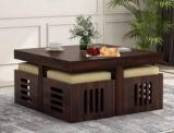 Thanglala Capsule Center Table with 4 Stool Solid Wood Coffee Table