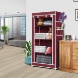 Thos 10Inch Long Pipe 4 Layer Collapsible Wardrobe Maroon Carbon Steel Collapsible Wardrobe