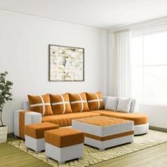 Torque Dalton RHS L Shape 8 Seater Sofa Set with Centre Table and 2 Puffy Fabric 3 + 2 + 1 + 1 Sofa Set