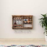 Touchwood Solid Wood Wall Mounted Bar Cabinet, Rack Shelf Wine Bottle And Glass Holder Solid Wood Bar Cabinet