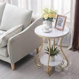 Trendabs Decor Round Side Table With Gold Metal Frame, 2 Tier Coffee, Living Room Bedroom Metal End Table