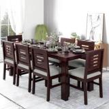 True Furniture Sheesham DiningTable & 8 Cushion Chair for Living Room Solid Wood 8 Seater Dining Set